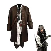 Pirates Of The Caribbean Cosplay Costume Movie Jack Sparrow Cosplay Full Set Costume Club Halloween Party Show Outfit Safe and Top Quality wig hat...