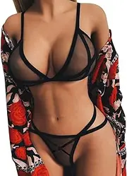 [Generic] Corset 2PC Underwire Lingerie Set Two Underwear Lingerie Underwear Sleepwear Steel Mesh Underwire Lingerie Set Sexy See Thru Lingerie for Women