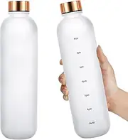 Water Bottle 24 oz, Frosted Style Sports Water Bottles Tritan BPA Free Water Bottle With Time Marker,Small mouth Leakproof Water Bottle with Strap for Gym Fitness Hiking Bike Camping (White)
