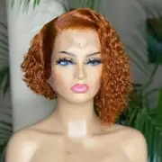 13×4 T Part Lace Front Wigs Human Hair Short Bob Pixie Cut Wigs Orange