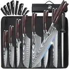 8 PCS Kitchen Knives Set Stainless Steel Damascus Pattern Chef Knife Cleaver