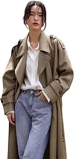 [CsunYuk] Classic Long Double-Breasted Women Trench Coats with Belt Spring Fall Outerwear Windbreaker Duster Coat for Ladies