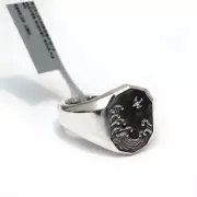 New DAVID YURMAN Mens Waves Signet Ring in Forged Carbon & Sterling Silver 12