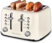REDMOND Toaster 4 Slice, Retro Stainless Steel Extra Wide Slots ST040 White