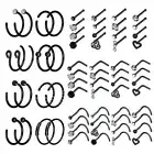 64Pcs Black Surgical Steel Nose Stud Bone L-Shaped Screw Labret Lip Nose Ring