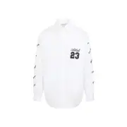 [Off White] Off White-White Black 23 Logo Heavycot Cotton Overshirt-Uomo S