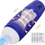 Male Masturbator Automatic Sex Toys, Soft And Ultra 3D Realistic Silicone Male Masturbators, With Push Sextoys, Vibrators Masturbators Sucking Cup For Men (Blue)