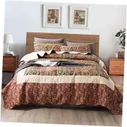 Cotton Bedspread Quilt Sets-Reversible Patchwork Coverlet Set, Twin Gold/Khaki