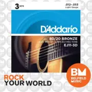 3 Pack of D'Addario EJ11 Acoustic Guitar Strings 80/20 Bronze 12-53 Light - BM