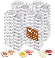 NAILGILRS Double Compartment Condiment Container - 40PCS Reusable Snack Containers With Lids Disposable Snack Container 2 Compartment for Take-out Sauces, Meal Prep, Salad Dressing, Dipping Sauce
