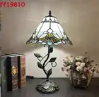 Tiffany Muticolor Glass Shade Leaves Iron Desk Lamps Retro Led Glass Table Light
