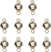 uxcell Birthstone Connector Link 2mm Hole Light Grey 304 Stainless Steel Crystal Bead Glass Links Charm Silver Plated Round for Drop Dangle Pendant Anklet,10Pcs