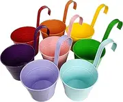 8 Pack Hanging Flower Pots Planter Buckets for Railing Garden Patio Fence Balcony Home Decoration (6.5", 8 Colors)