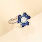 Flower Shape 925 Silver Enamel Adjustable Ring Blank for 5x5mm Round Cabochons
