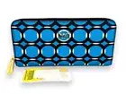 Michael Kors Jet Set Travel Deco Wallet Zip Around Geometric Black Blue Leather