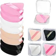 [Hebterrka] Pack of 8 Triangular Powder Puff with 4 Travel Cases, Triangular Make Up Puff, Reusable Velour Cosmetic Foundation Mixing Sponge, 4 Colours
