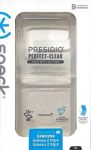 Presidio Perfect-Clear Fold Samsung Galaxy Z Flip4 Case - Clear/Platinum Glitter