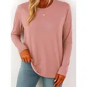 Women's 100% Cotton T Shirt Graphic Plain Vintage Stylish Classic Long Sleeve Crew Neck Round Neck Regular Tops Daily Pink Gray Spring, Fall, Winter, Summer