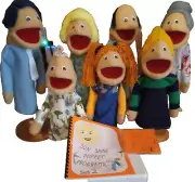 Little People Family of 7 Puppets 13" tall-&6 Fall scripts & songs on CD w/book