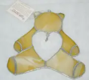 Teddy Bear~ Suncatcher Stained Glass/ Austrian Crystal Heart hanging Suncharmer