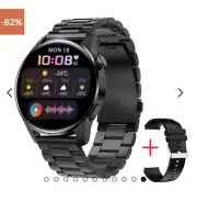 Lige smart watch Waterproof for men 1.32" Android IOS stainless steel black