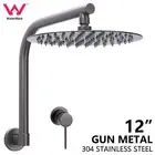 Round 12" Gunmetal Grey Rain Shower Head Swivel Gooseneck Arm Hot Cold Mixer