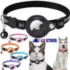 PU Leather Cat Collar Pet Tracking Dogs Loop For Apple Air Tag Anti Lost W/ Bell