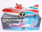 China MF-742 "GREAT FLYING BOAT" SPACE SHIP 32cm! Friction Tin Toy MIB`80 RARE!