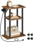 Small Narrow Side Table with Charging Station, Skinny End Table for Small Spaces
