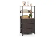 Giantex 3 Chest of Drawers Storage Cabinet Tower w/Open Shelves & Fabric Bins Drawer Dresser Tallboy