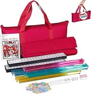 American Mahjong Set, Classic American Mahjong Set Complete, Full Size with 166 Tiles, 4Pcs 2 in 1 Rack/Pushers, Red Soft Bag, Chips, Wind Dealer, Manual and Dice Mah Jongg Sets