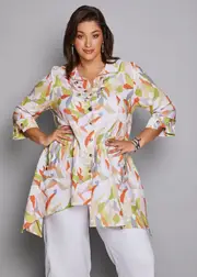 [TS] Taking Shape Zesty Linen Bamboo Shirt Size 10 in Print - Plus Size Women's Tops & T Shirts Print