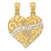 14k Yellow & Rhodium Gold w/Rhodium Break Apart BEST FRIENDS Heart Pendant