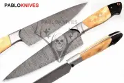 Rare Custom Handmade Damascus Steel Fixed Blade Kitchen chef Knife / Bone Handle