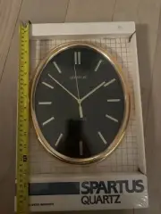 10" Vintage Spartus Quartz Oval Black & Gold Wall Clock - Brand New