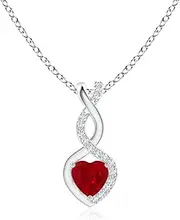 [Angara] Natural Ruby Infinity Heart Pendant Necklace with Diamonds in Sterling Silver/10ct/14ct Solid Gold for Women | July Birthstone Jewellery for Her