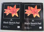 Lot of 2 Art-n-Fly Black Sketch Pad Smooth Surface 32 Sheets 88# Artists