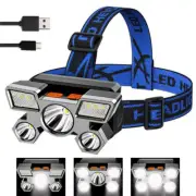 1500mAh Waterproof USB Rechargeable Head Torch Headlamp Light Lamp 5 Led Lights