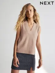 Camel Brown Premium 100% Lambswool Sleeveless V-Neck Knitted Vest Tank Top (N21321) | $28