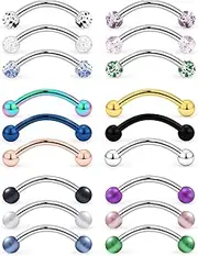 [Yaalozei] 20G Surgical Steel Daith Rook Earring Curved Barbell Eyebrow Rings Piercing Jewelry for Women Men 6mm 8mm 10mm Length 18pcs