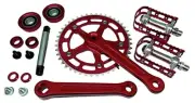 ProBMX 3 Piece Aluminium Crank Set, YST BB & MKS Pedals Red - Mongoose