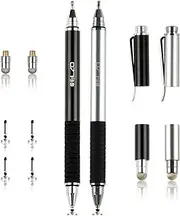 Elzo 3 in 1 Capacitive Disc Stylus Gel Pen Combo 2 Pcs with 4 Replaceable Disc Tips and 2 Replacement Fiber Tips for Touch Screen Tablets Samsung Galaxy/Surface/iPhone/iPad/LG and More (Black&Silver)