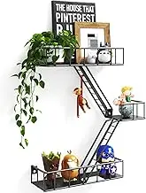 Fire Escape Wall Shelf with Baskets, 3-Tier Metal Fire Escape Ladder Shelf Wall Organizer, New York Inspired Decorative Shelf, Black Floating Action Figurine Display Shelves for Bedroom, Home Décor.
