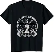 [X.Style] Kids Toddler 2nd Birthday Rockstar Tee Rock Music ds1101 T-Shirt (S) Black