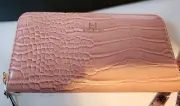 Halston Blush/coral Pink Crocodile Embossed On Leather Wallet New With Tags
