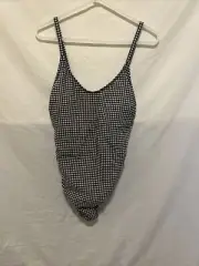 Kona Sol Women's Black & White Checkered One-Piece Bathing Suit Size L 12-14 NWT