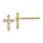 14K Yellow Gold Clear CZ Cross Stud Earrings Push Back Madi K Childrens Jewelry