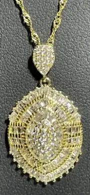 New Bella Luce Eterno Gold Cluster Pend. Necklace Baguette Round Cubic Zirconia