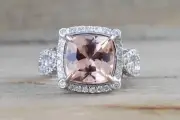 2.5ct Simulated Peach Cushion Cut Moissanite Bridal Ring 14k White Gold Plated