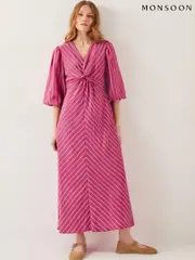 Monsoon Pink Stella Stripe Twist-Front Maxi Dress (F91717) | $196